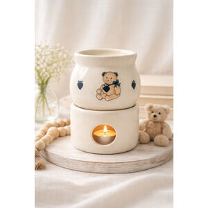 Vintage MM Pottery Teddy Bear Wax Warmer Stoneware Cottage Farmhouse